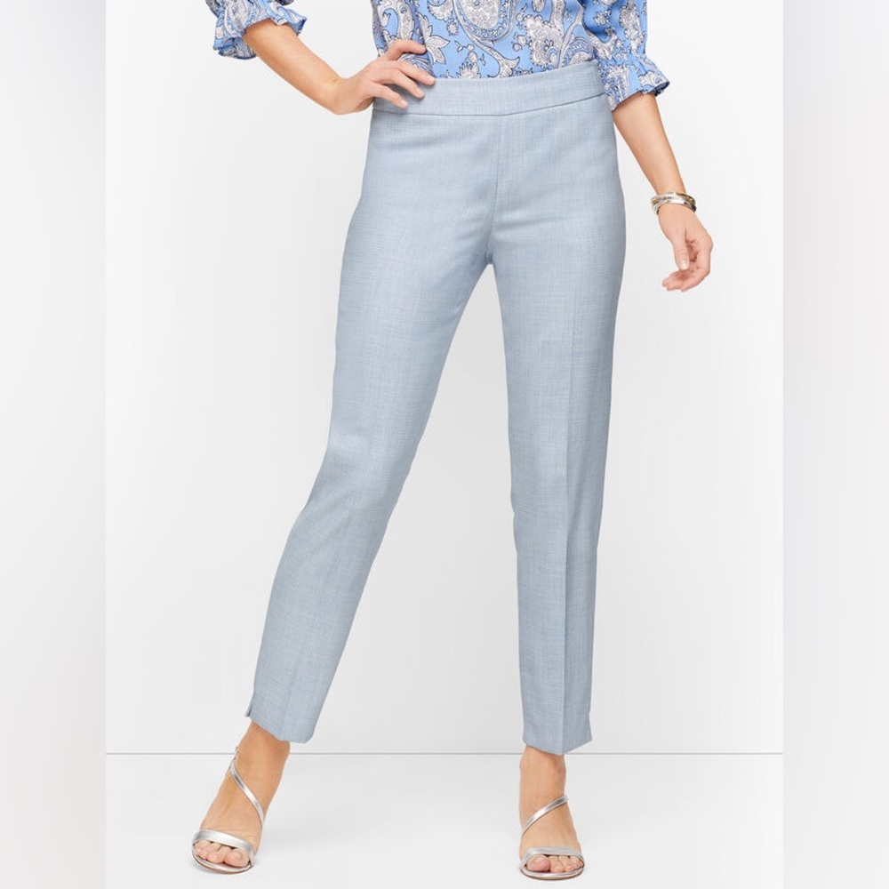 NWT TALBOTS LIGHTWEIGHT TWEED SLIM ANKLE PANTS IN BLUE AND WHITE SIZE 4P